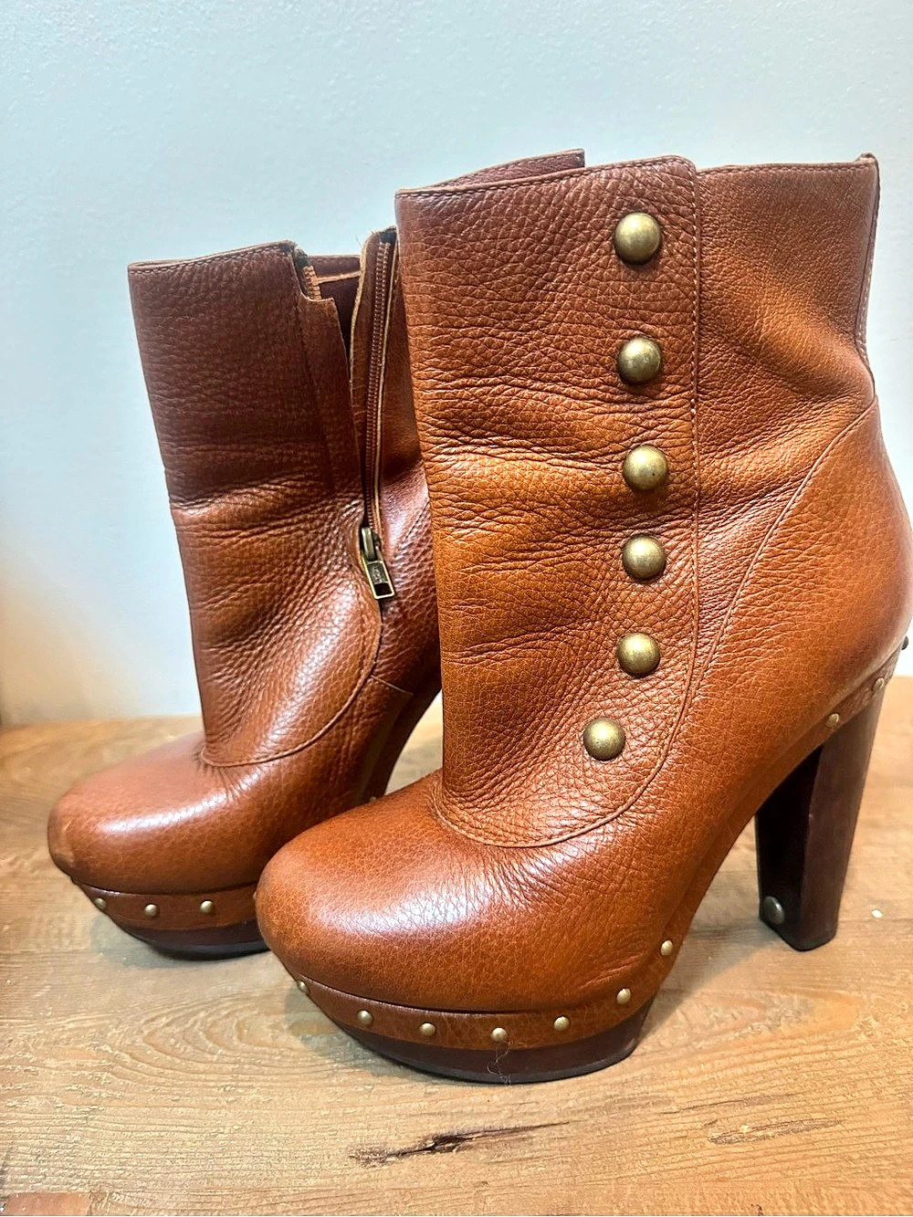 UGG Jamison Platform Bootie Brown Studded Heeled Boots